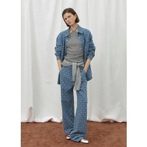 (PT-5597)LEAF PATTERN SET-UP DENIM PANTS