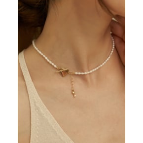 Heart toggle key point pearl necklace_NZ1102