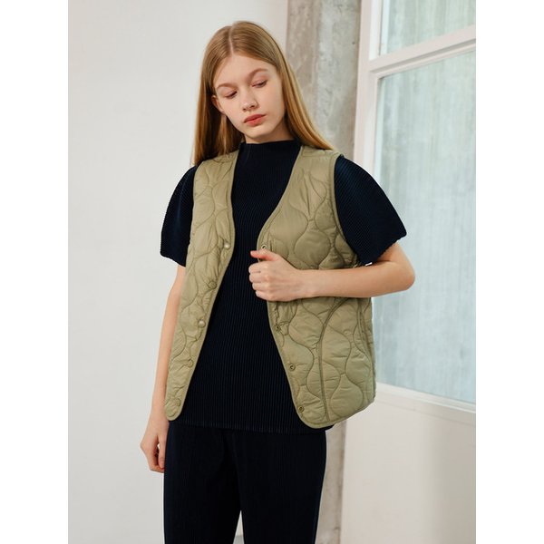 퀼팅 브이넥 베스트_카키