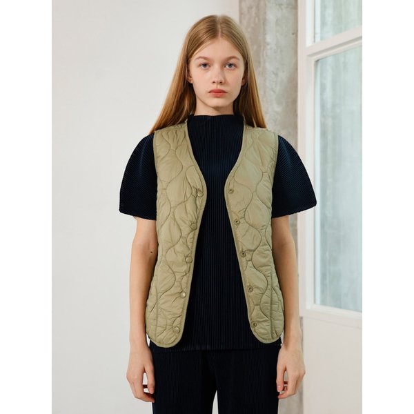 퀼팅 브이넥 베스트_카키