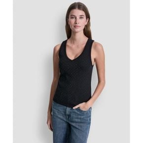 진 우먼 Rhinestone V-Neck Tank 탑 - 블랙 26180627 1392440