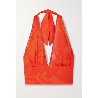 에트로 크롭 프린트 크레이프 홀터넥 탑 오렌지 1647597289936524