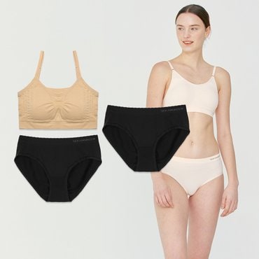 세컨스킨 베이직 와이드 캐미브라+베이직로고밴드삼각팬티2종 NNWGU2003+NXWOU8041NXWOU8041