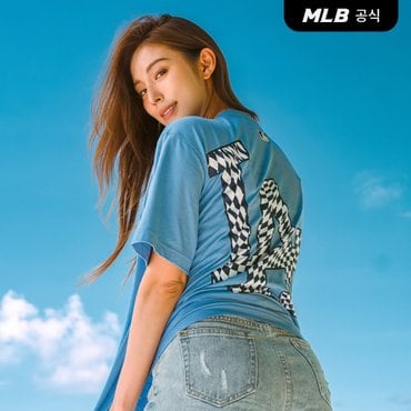 MLB [코리아공식]체커보드 클리핑 로고 오버핏 반팔 티셔츠 (L.CB)