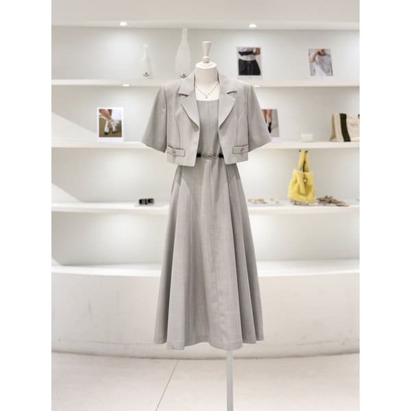 [여주점] 여성 자켓세트 벨티드 플레어 원피스 (L262PSE034)