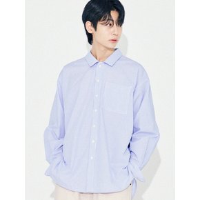 Side Slit Stripe Cotton Shirt S139 Sky Stripe
