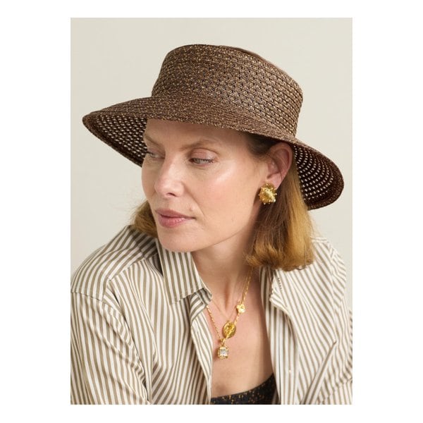 유지니아 킴 카일라 컷아웃 메탈릭 스트로 선햇 브라운 1647597334165232