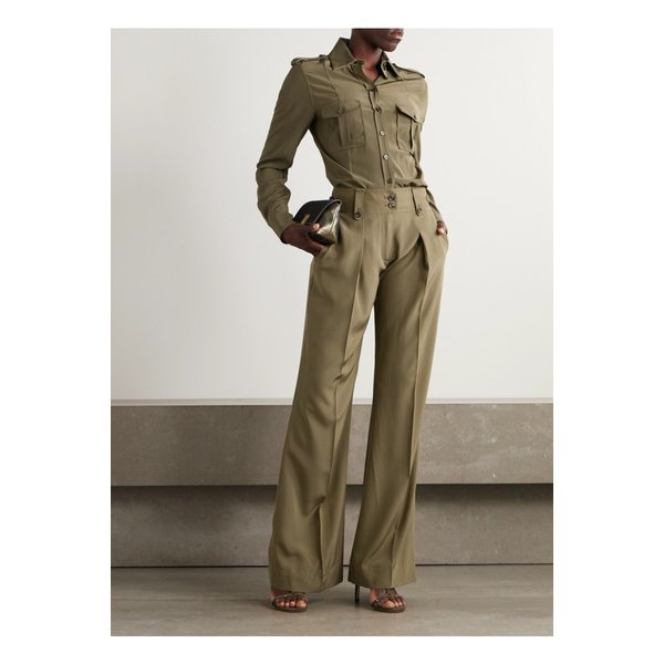 플리츠 실크 크레이프 드 신 스트레이트 팬츠 그린 46376663162862586