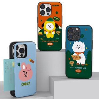  아이폰15 프로 맥스 플러스 14 13미니 BT21 치미 쿠키 그린플래닛 자석 카드 범퍼 휴대폰 케이스