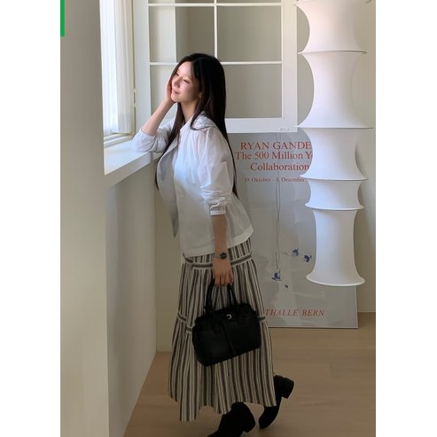헤지스레이디스 [25SS]린넨 스트라이프 캉캉 스커트(HSSK5B302)