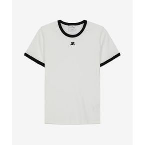 COURREGES 시그니처 콘트라스트 반소매 티셔츠 - 헤리티지화이트 블랙 VESJTS017JS00700098