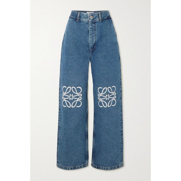 Anagram Appliquéd High-rise Wide-leg Jeans 미드 데님