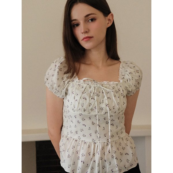 Floral Puff Sleeve Square Neck Blouse