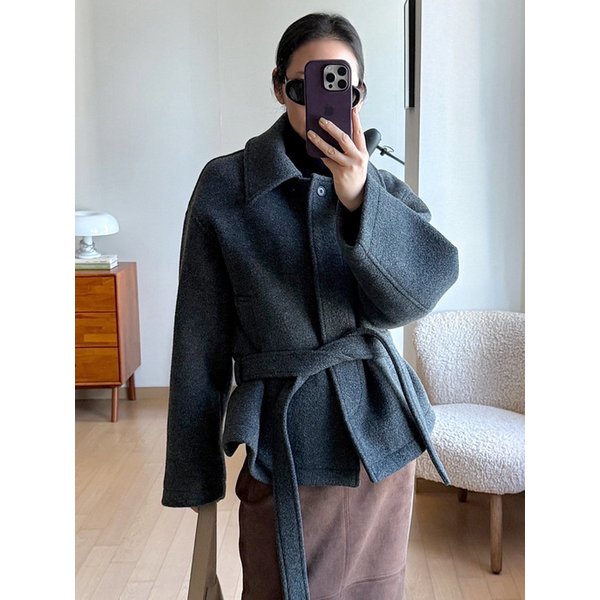 SIOT4167 헤어리 벨티드 하프 코트_Charcoal