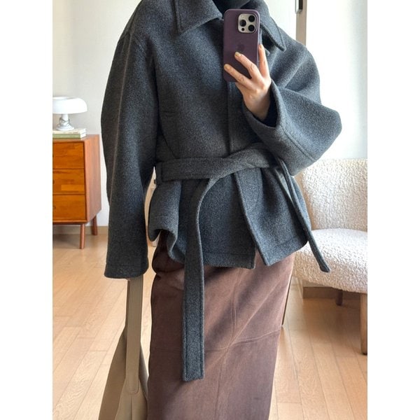 SIOT4167 헤어리 벨티드 하프 코트_Charcoal