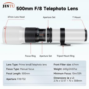 JINTU 500mm1000mm f8 캐논 EOS용 수동 망원 렌즈 nikon T3 T3i T4i T5