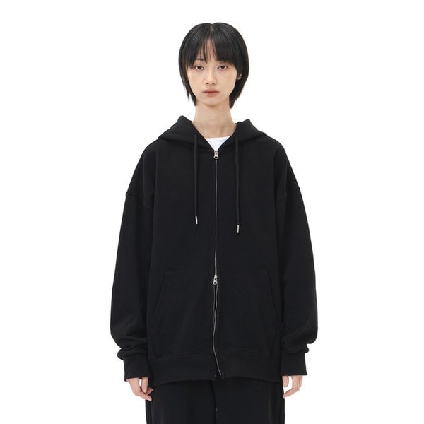 오버핏 무지 투웨이 후드집업 (블랙)