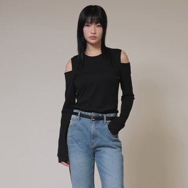 레이브 Open Cut-out T-shirt in Black VW4SE021-10