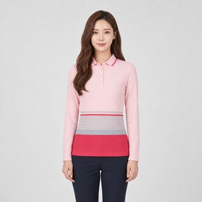 여성 스트라이프 골지 카라 티셔츠 AWTPM2281-403