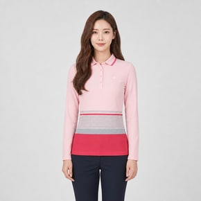 여성 스트라이프 골지 카라 티셔츠 AWTPM2281-403