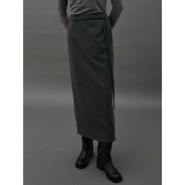 VEIL STRIPE SKIRT - GRAY