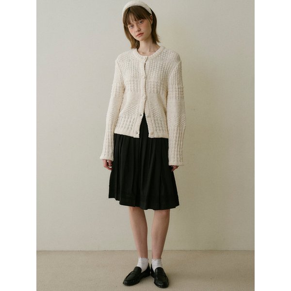 Cotton Tweed Knit Cardigan_ Ivory