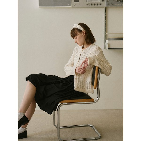 Cotton Tweed Knit Cardigan_ Ivory