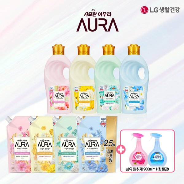 샤프란 아우라 섬유유연제(1Lx4개)+리필(1.7Lx4개)+탈취제900ml.