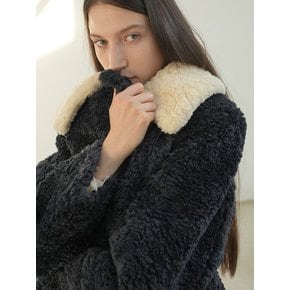 BIG COLLAR FUR COAT / NAVY