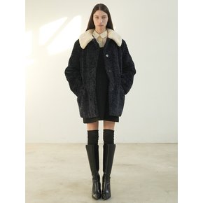 BIG COLLAR FUR COAT / NAVY