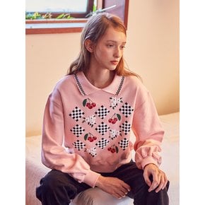 Check Flower Printing Sweatshirt (Pink)