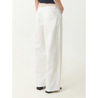 유젠 백 로고 슬래쉬 와이드 데님 팬츠_화이트