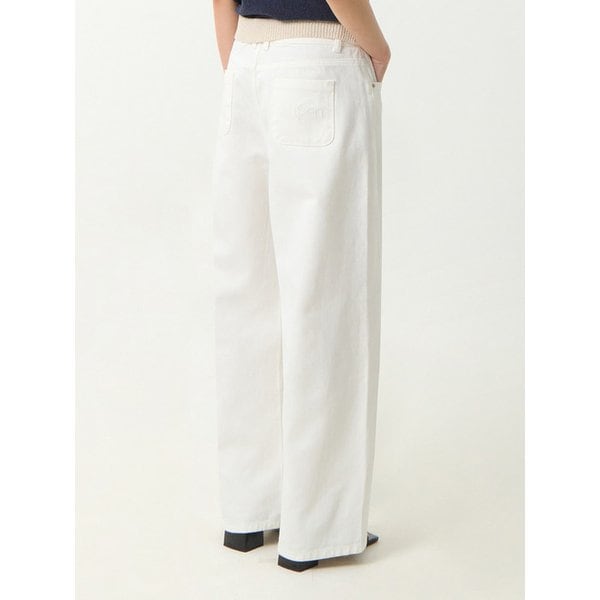 백 로고 슬래쉬 와이드 데님 팬츠_화이트