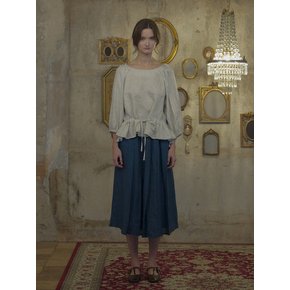 Pintucked Belgian linen long skirt