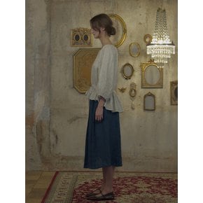 Pintucked Belgian linen long skirt