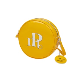 GLOSSY ENAMEL TAMBOURINE BAG - YELLOW