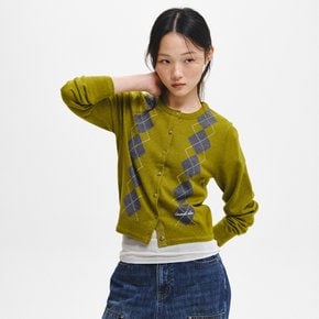 WOMAN 마일드 아가일 크루넥 가디건 [OLIVE] / GF3LKC514