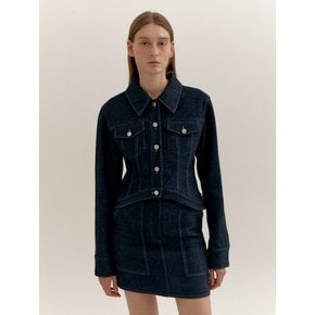 WOOL STITCH CURVED-HEM JACKET (NAVY)