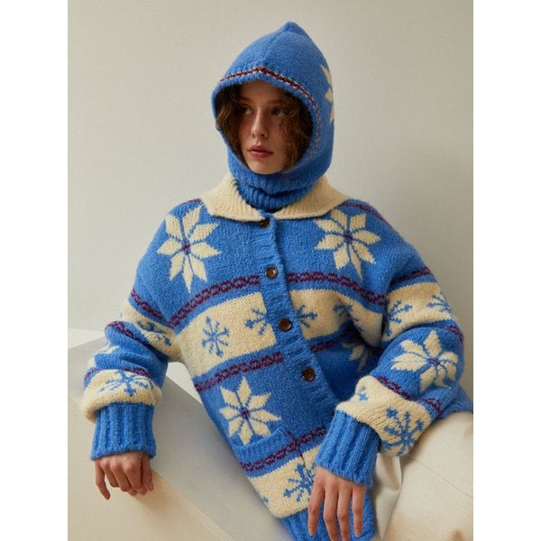 [단독]Snowflake Alpaca Cowichan Cardigan  (Sky blue)