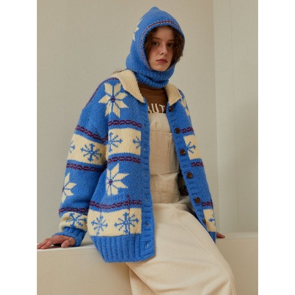 [단독]Snowflake Alpaca Cowichan Cardigan  (Sky blue)