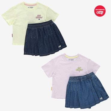 뉴발란스키즈 PLAY DENIM_일러스트 반팔 데님 스커트 셋업 (NK9YF2504G)