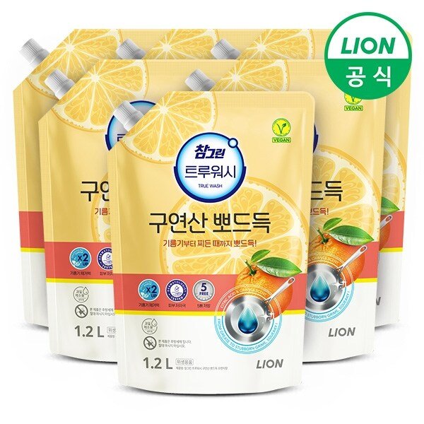 구연산 물때 제거 트루워시 주방세제 1.2L 리필 6개 오렌지향/레몬향
