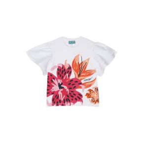 키즈 Kenzo 숏슬리브 반팔 티셔츠 w/ Ruffles Sleeves, Flowers 프린트 - 화이트 8840996