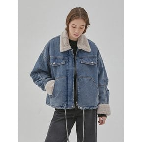 DENIM ECO FUR TUCK SLEEVE JACKET INDIGO