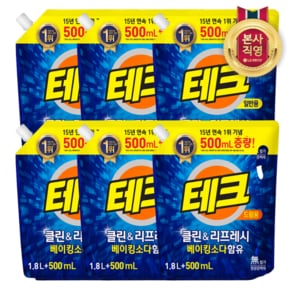 테크 클린앤리프레쉬 액체세제 리필 1.8L+500ml 6개 (일반/드럼 택1)