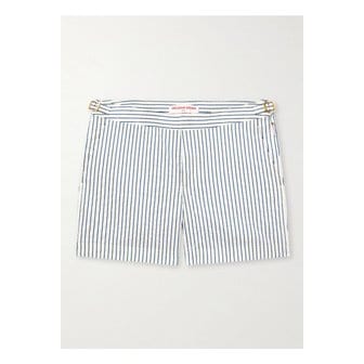 올레바브라운 불독 슬림핏 미드 렝스 스트라이프 시어서커 스윔 쇼츠 블루 1647597351435320