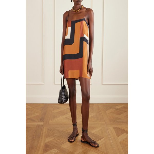 페이스풀 필리스 프린트 새틴 미니 드레스 브라운 46376663162989102