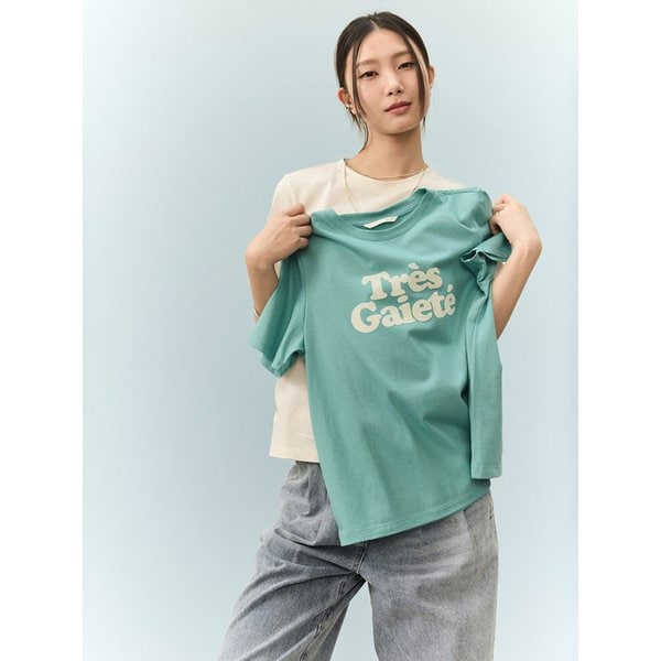 플록 레터링 크루넥 티셔츠_민트 7215240501