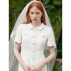 White Flame_Petal Collar Tweed Dress