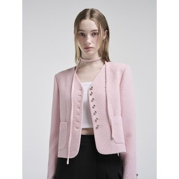 에트몽 V-Neck Strap Tweed Jacket, Pink